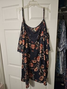 Xhilaration Navy Floral Dress with Crochet Yoke